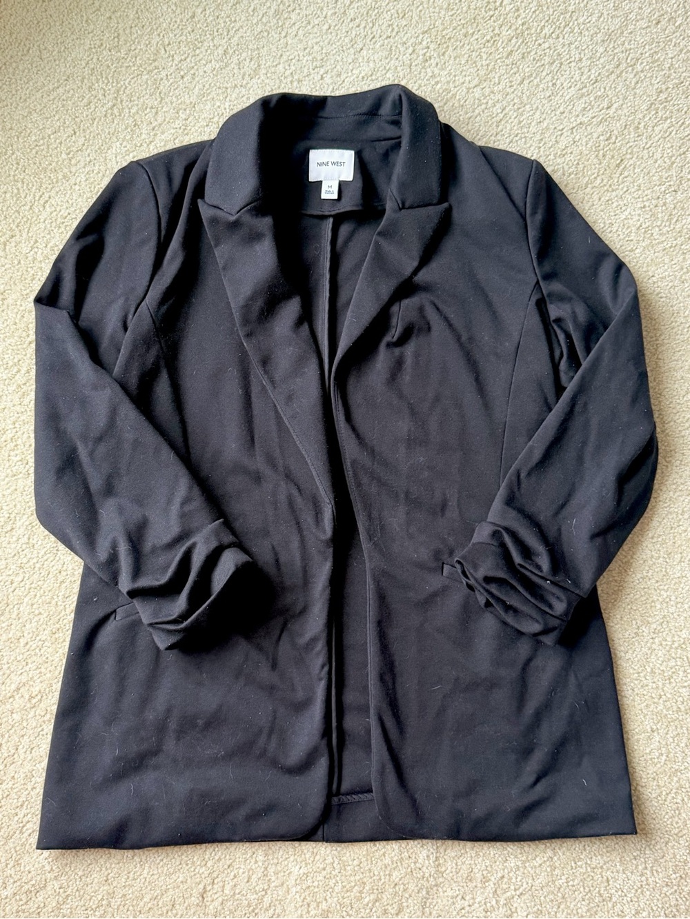 Nine West Women’s Black Faux Rolled up Sleeve Blazer w/ Shoulder Pads Medium